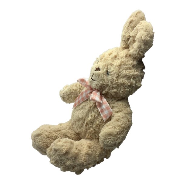 Dan Dee Collectors Choice Curly Beige Plush Bunny Rabbit Pink Gingham Bow 16" - Picture 4 of 12